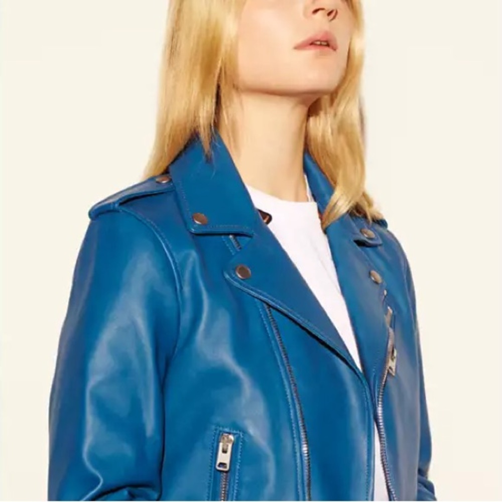 Coach Floral Electric Blue Leather Jacket